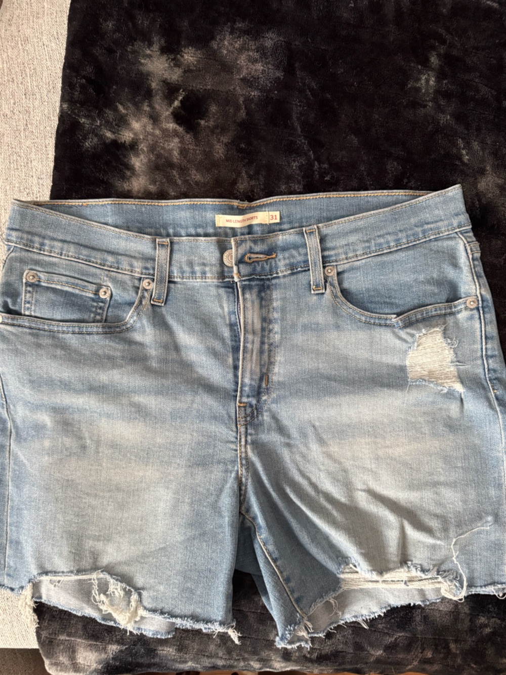 Levis mid length Light Wash Distressed Denim Shorts